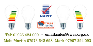 4 light bulbs with telephone numbers and NAPIT and TRUSTMARK logos