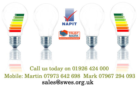 4 light bulbs with telephone numbers and NAPIT and TRUSTMARK logos